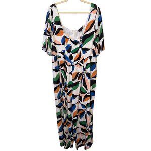 Eloquii Multicolor Abstract Leaf Print Maxi Dress Size 18W